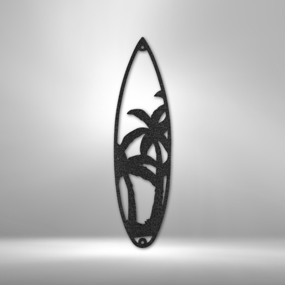 Surf Board Palm Trees Steel Sign Laser Cut Powder Coated Home & Office Metal Wal